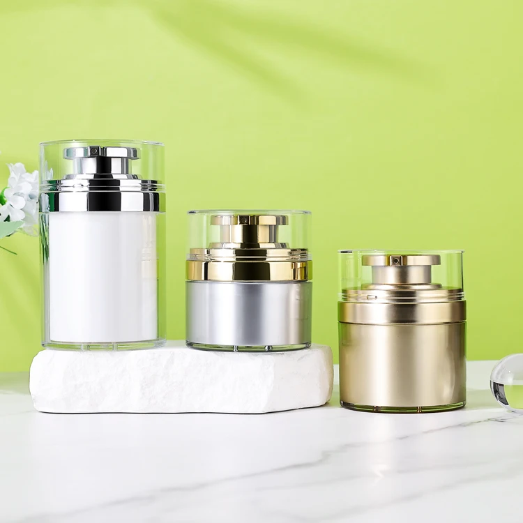 Refillable 30 ml 50 ml 100 ml gold airless container pump bottle acrylic airless pump lotion face cream jar with logo