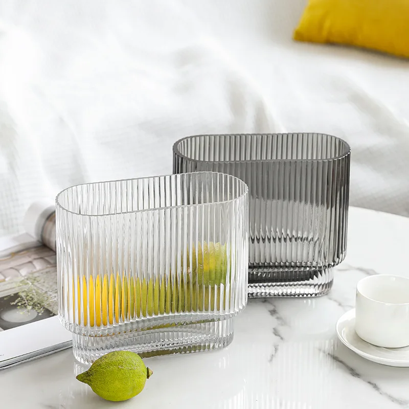 Vertical Pattern hydroponic Decorative Glass Vase for Centerpiece Flower Arrangement Modern Vase Minimalist Home Decoration