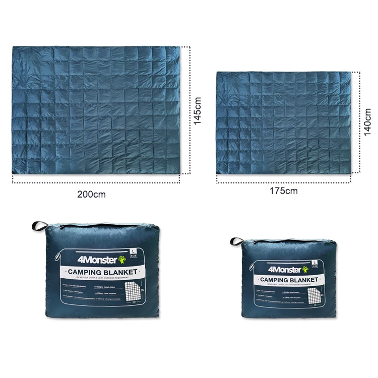 Factory Direct Price Recycled Material Outdoor Packable Printed Throw Down Puffy Camping Blanket Airplane Blanket With Pocket