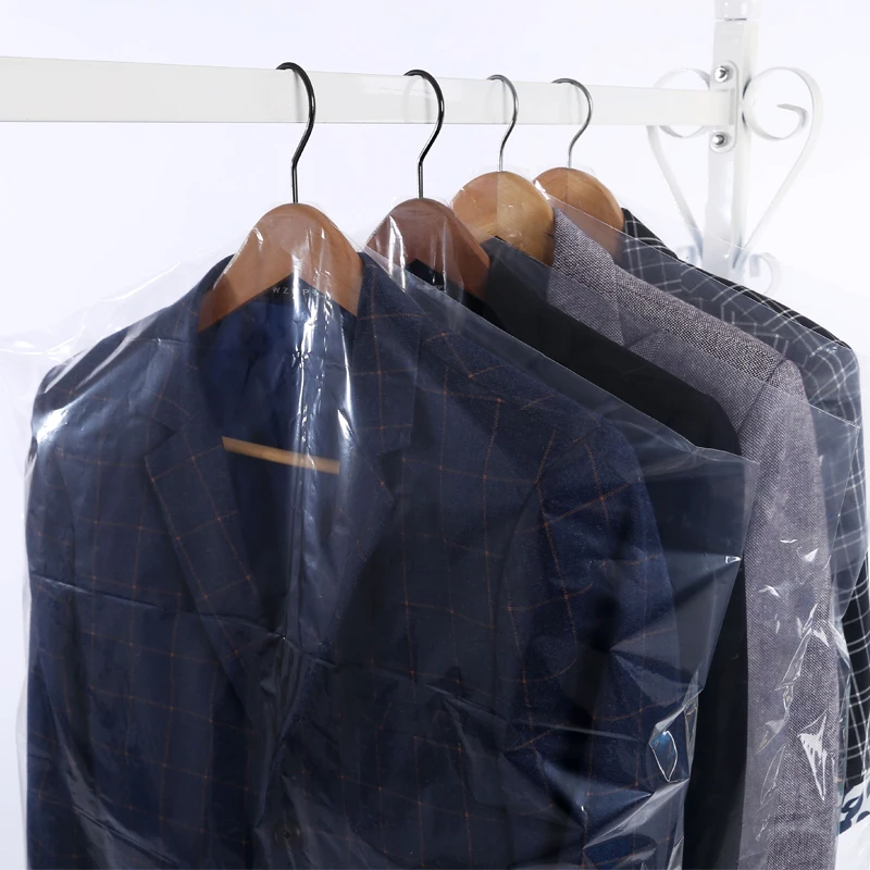 Disposable Custom logo Mens/women Dress Suit Garment Transparent Plastic Bags Garment with logo for Hanging Clothes