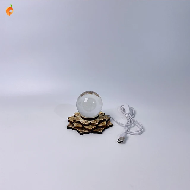 Оптовая продажа светодиодная кристаллическая Ночная основа из массива дерева 3D дизайн лотоса полированная Настольная лампа с USB-разъемом для рукоделия украшения и подарки