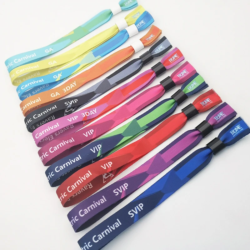 Custom Design Logo Event Souvenir Festival Gifts Satin Woven Thread Textile Wristband for Promotion