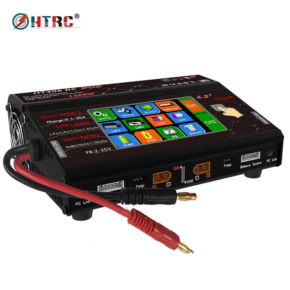 HTRC HT306 DC DUO 300 Вт * 2 сенсорный экран RC Lipo зарядное устройство для батареи Lilon/LiPo/LiFe/LiHV/NiMH/NiCd/PB батарея для игрушек
