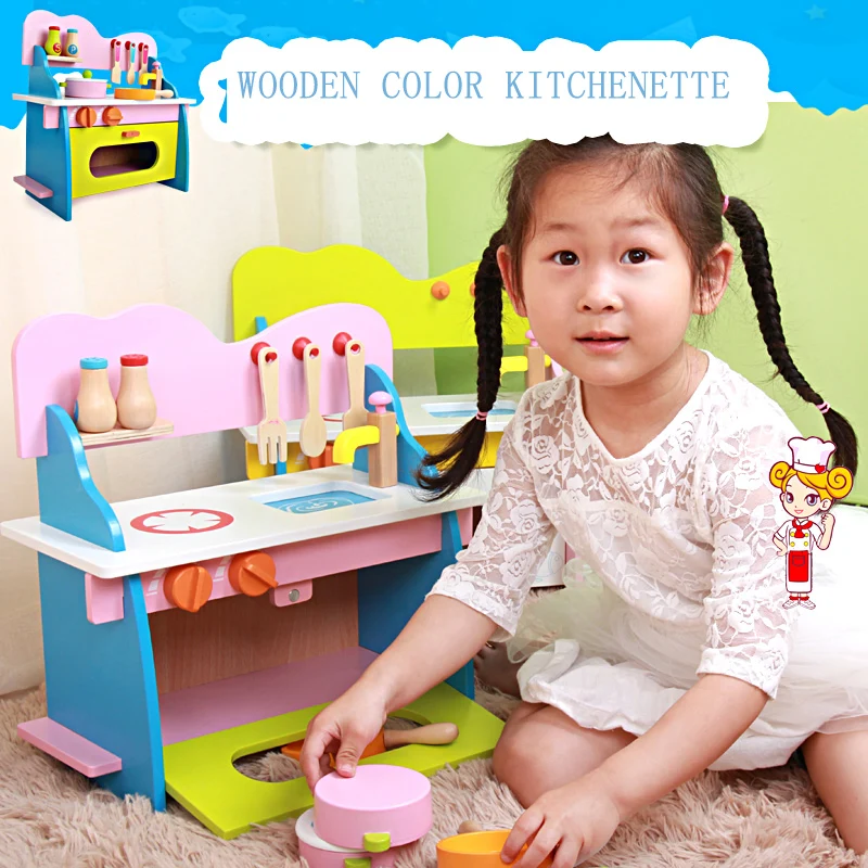 Toy kids pretend cooking toy with accessories wooden toddler toys kitchen play set