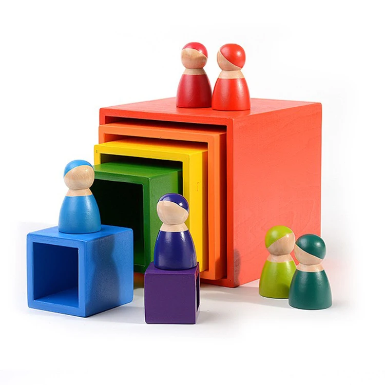 New Design Children Montessori Educational juguetes Rainbow Building Blocks Stacker Wooden Toys For Kids