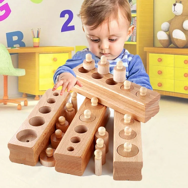 Colorful Socket Cylinder Blocks Wood Montessori  Toddler Wooden Toys For Children Development wooden cylinder blocks toy