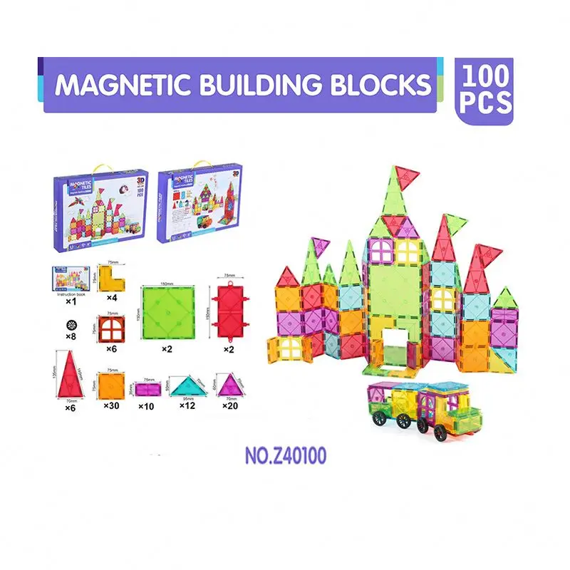 Kids Magnet Toys Magnet Building Tiles, 100 Pcs 3D Clear Color DIY STEM  Magnetic Building Blocks Set, Educational Toys for Kids