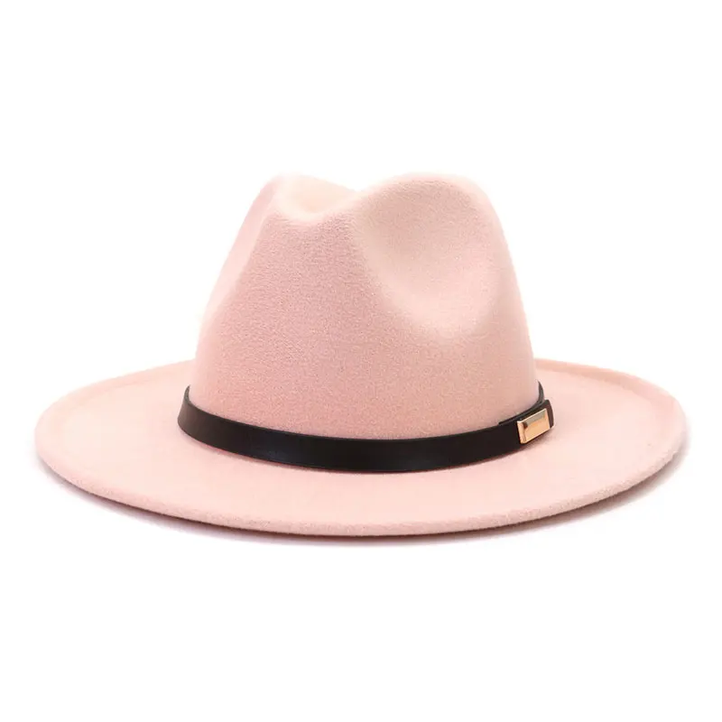 Wholesale Felt Hats Pink Round Brim Fedora Hat Men Women Trilby Hats