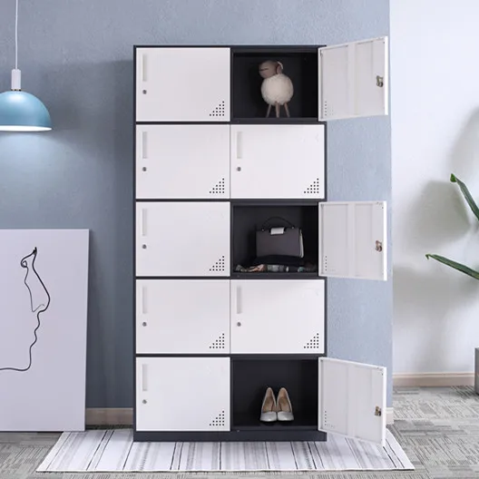 Multi-function office school storage cabinet 10 door double color iron cupboard wardrobe