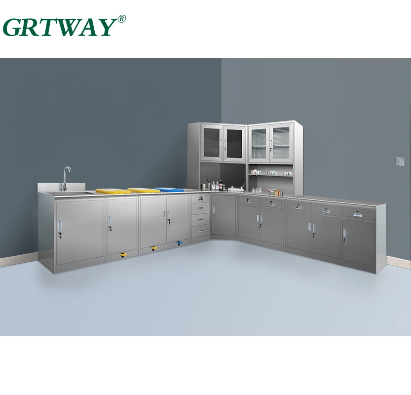 LAB063 Laboratory Furniture with Cabinets and Sink for Science Study Stainless Steel Chemical Laboratory Furniture