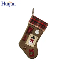 wholesale christmas crafts Huge Latest jute snowman santa Christmas quilting stockings xmas socks for Christmas tree decoration