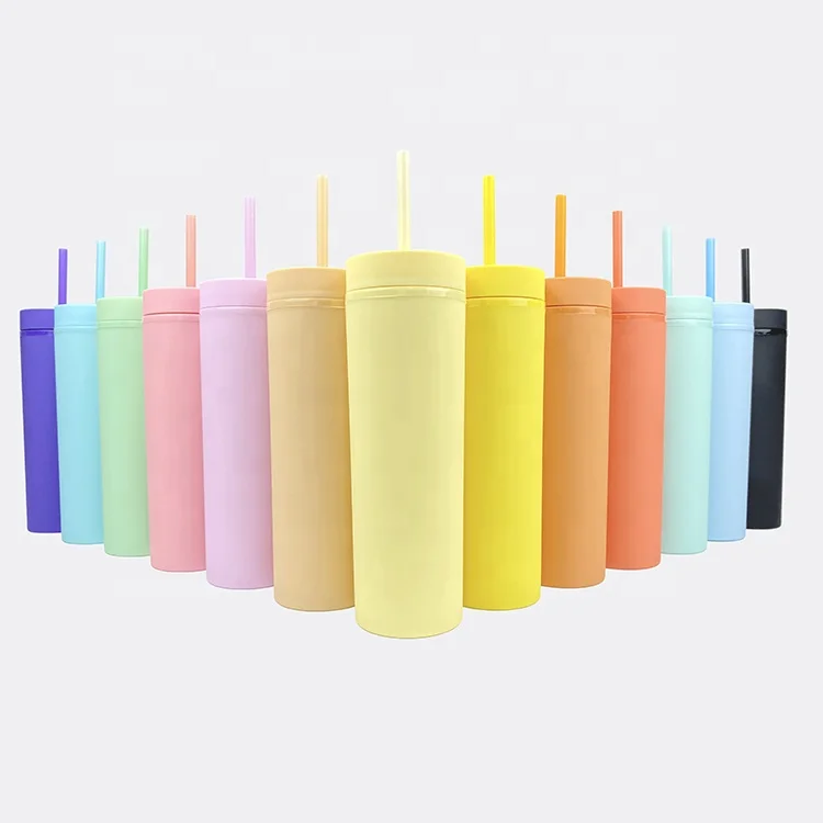 
Personalized Skinny TUMBLERS Matte Pastel Colored Acrylic Tumblers 16oz Double Wall Plastic Tumblers With Straw travel mug 
