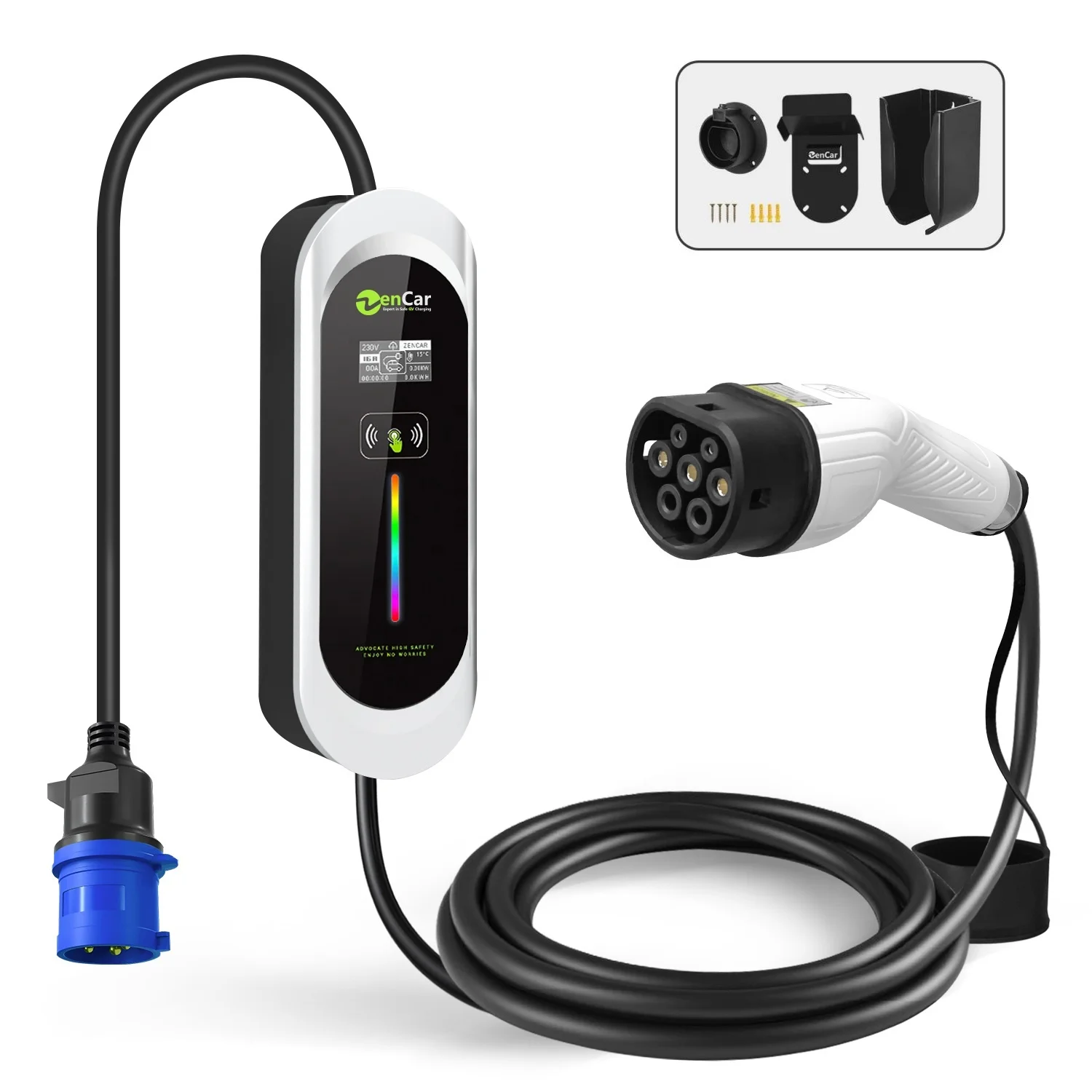 Portable ev charger type 2 7kw Model E PEB3202 with CEE 3 pins temperature sensor plugs safe charging