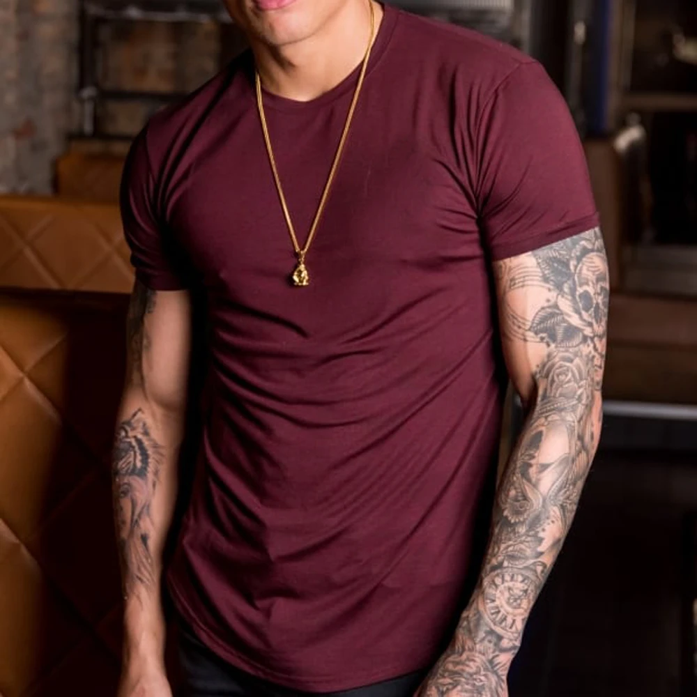 95% Cotton 5% Spandex Fitness Wear Clothes Slim Fit Longline Camisetas Tee-Shirt Stringer Muscle Fitted Athletic Gym Mens Shirts