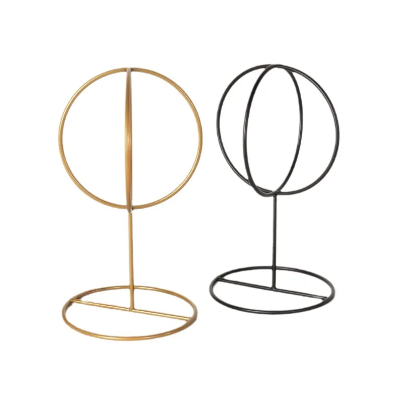 Black Iron Countertop Wig Display Rack Golden Round Metal Wire Hat Display Stand Retail Store