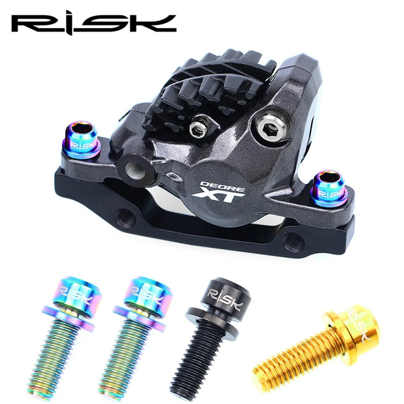 RISK 4pcs 6x18mm Titanium Screws With Groove Gasket for Bicycle Disc Brake Fixing MTB Bike Hydraulic Brake Bolts SLX XT Fixed