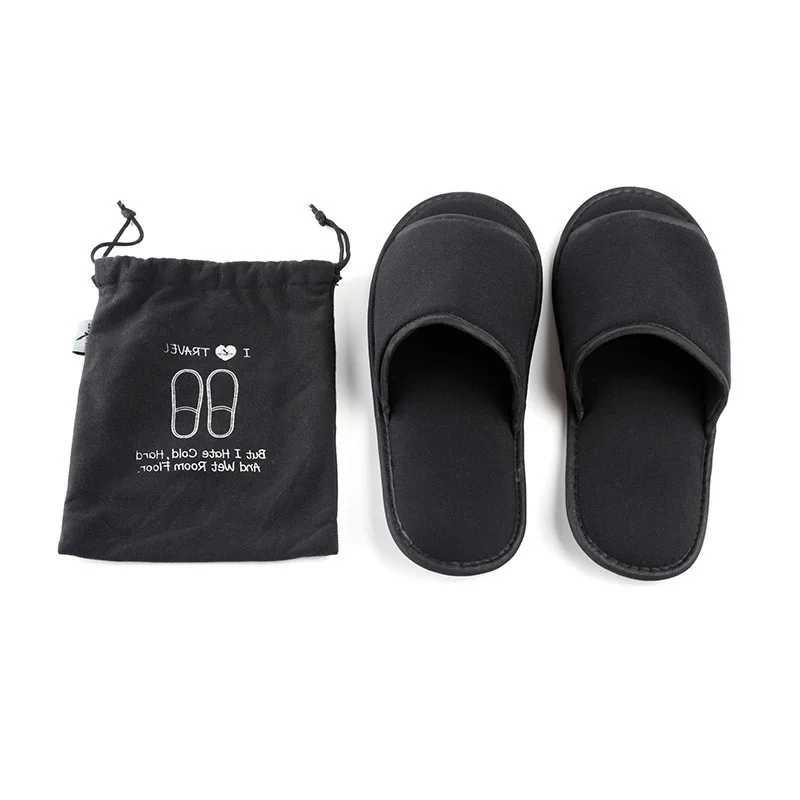
Travelsky custom logo indoor slippers hotel cotton folding travel slippers with pouch 