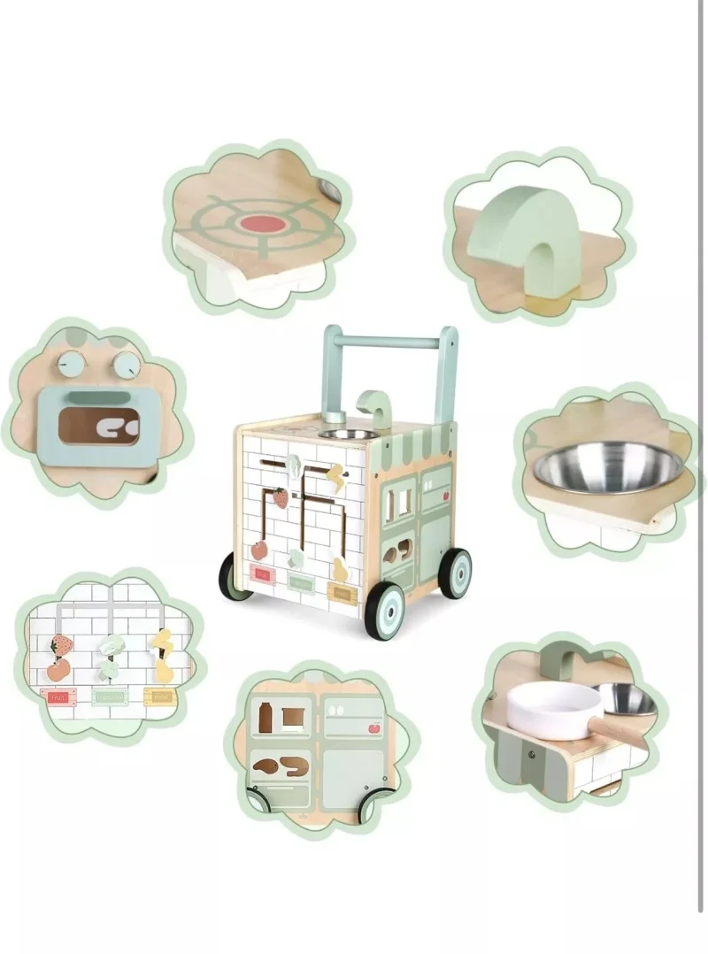 2024 New Design 6-in-1 Wooden Baby Stroller with Play Kitchen for Kids Baby Walker with Play Kitchen for Children