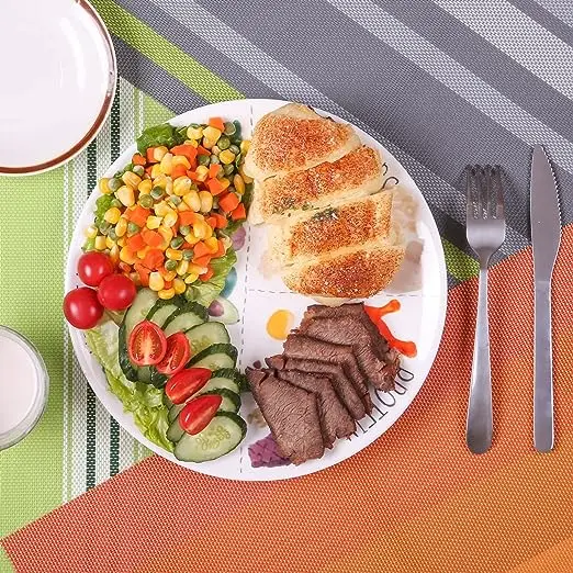 10-Inch Set of 2 Portion Control Plate Ceramics Ceramic Weight Loss Plate White Dinner Plate for Weight Loss and Diabetes