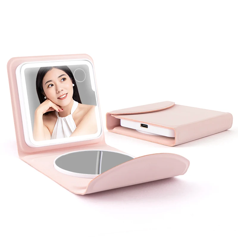 US Overseas Warehouse stock China Manufactory Direct Pu Leather Mirror Travel Pocket Mirrors Hand Held Cosmetic Make Up Mirror