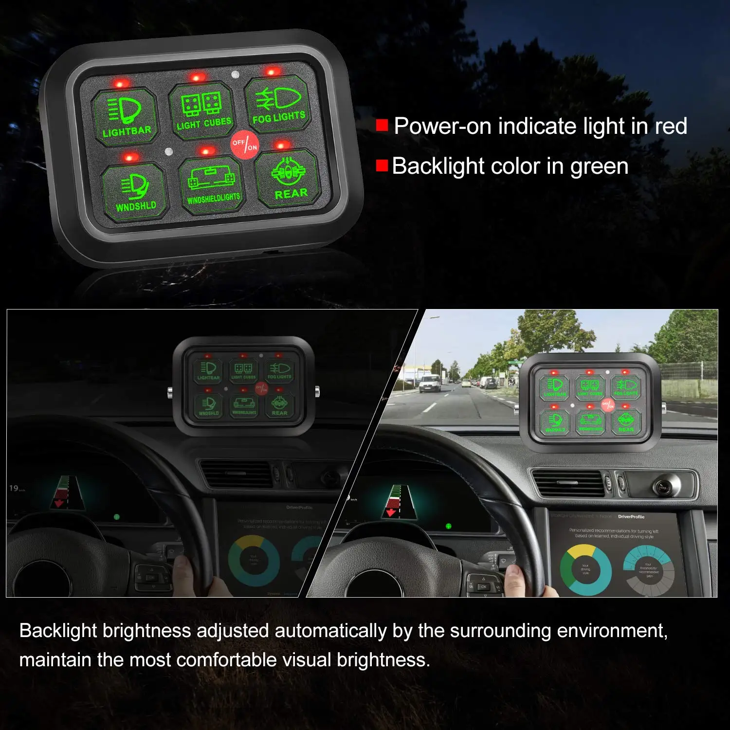 6 Gang Dimmable ON-Off 12V LED Switch Automotive Light relay control Box switch