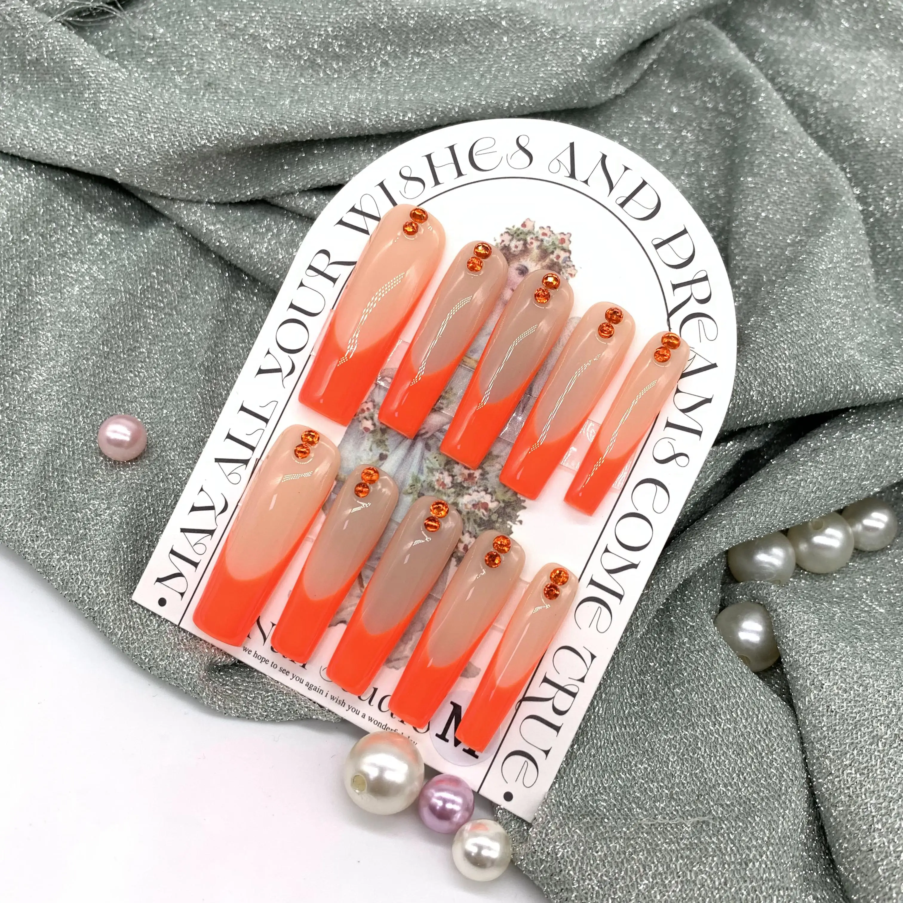 Handmade Nails French Style Press On Nails Long Minimalist Design  Nails With