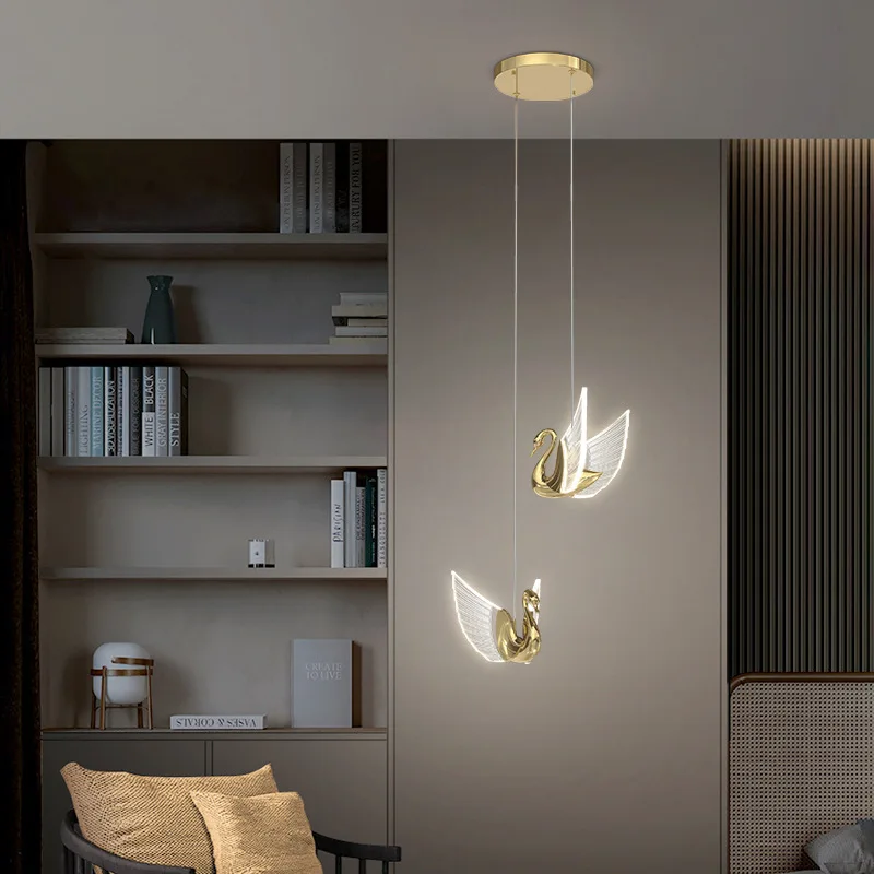 Swan LED Pendant Light Indoor Nordic Lighting For Home Living Room Decor Dining Tables Lights Bedside Bedroom Hanging Lamp