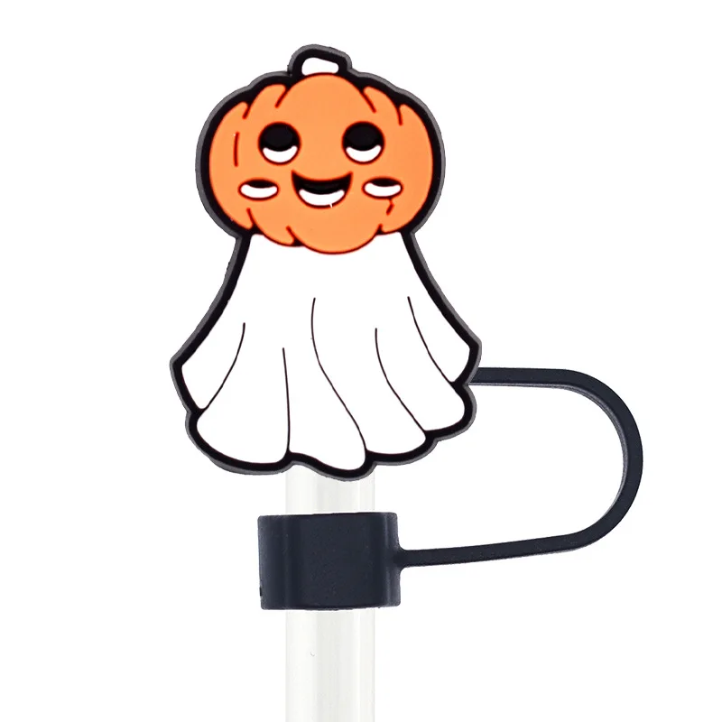 Customized Funny Halloween Cartoon Thermos Tipping Cup Dustproof Silicone Straw Cover Straw Topper Straw