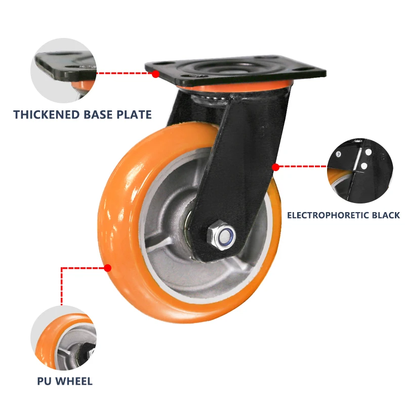 Polyurethane steering wheels Heavy duty aluminum core directional casters Flatbed cart with brakes Casters universal wheels