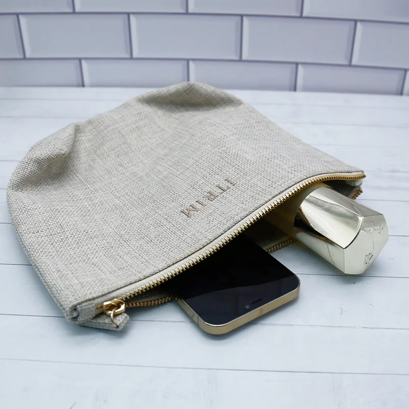 Fashion gray jute wallet zippered bag luxury cosmetic bags custom ziplock gray jute bags