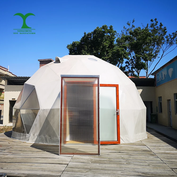 Factory direct sale yurt transparent carpas para camping frame camping equipment 6m dome house prefab camping toilet