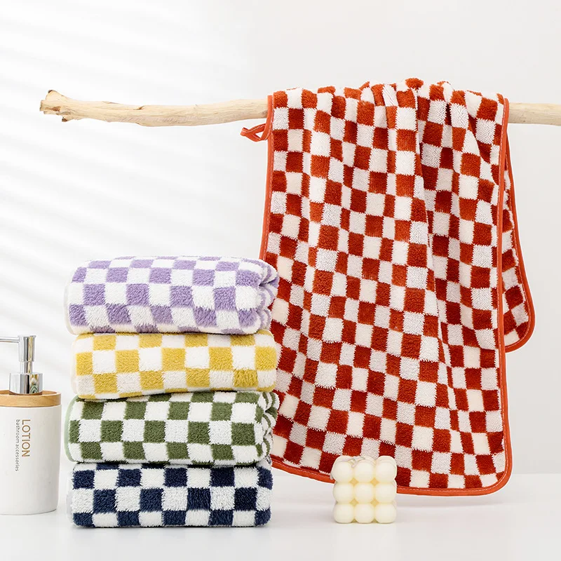High quality 380 gsm microfiber shower towel Plaid microfiber towel bath towels 70*140cm