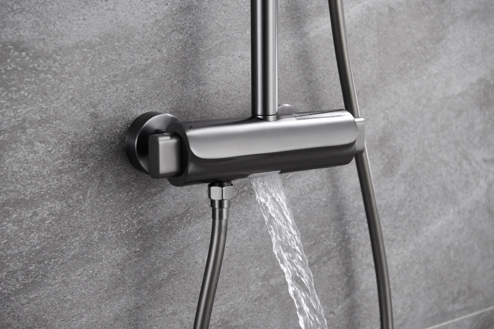 Bathroom Shower Faucet 3 Way Rainfall System Brass Copper ABS Gun Metal Grey Gray Thermostatic Shower Set Luxury Round Head