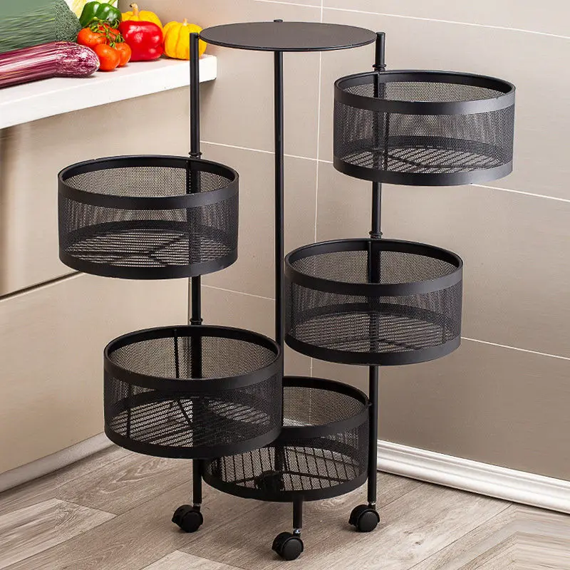 Kitchen vegetable rack round movable multi-layer rotating vegetable basket storage rack household sundries fruit rack