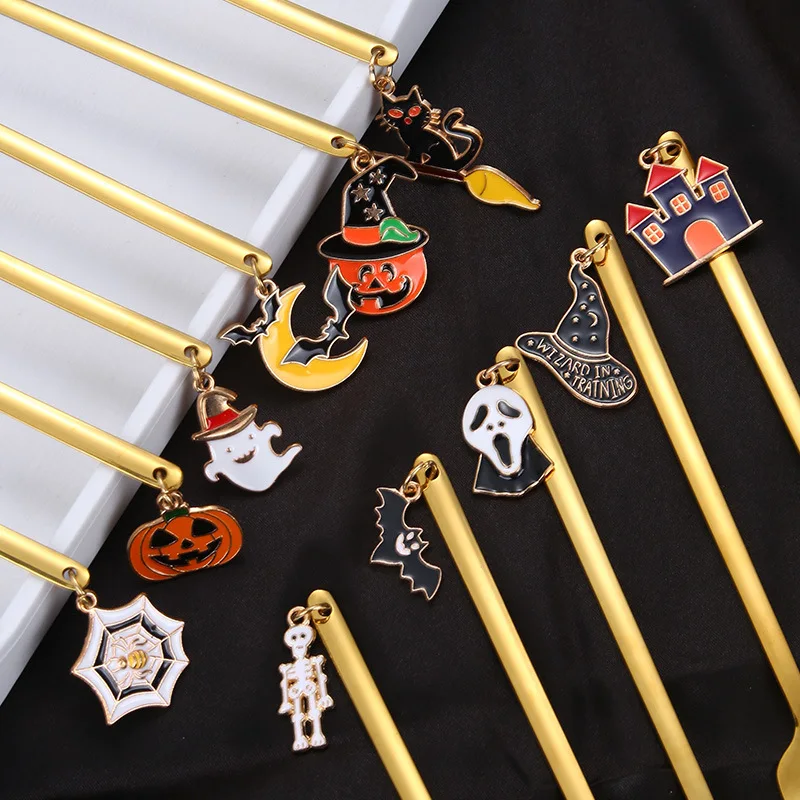 Tableware Golden Cutlery Cute Stirring Halloween Cartoon Pendant Pumpkin Coffee Spoon