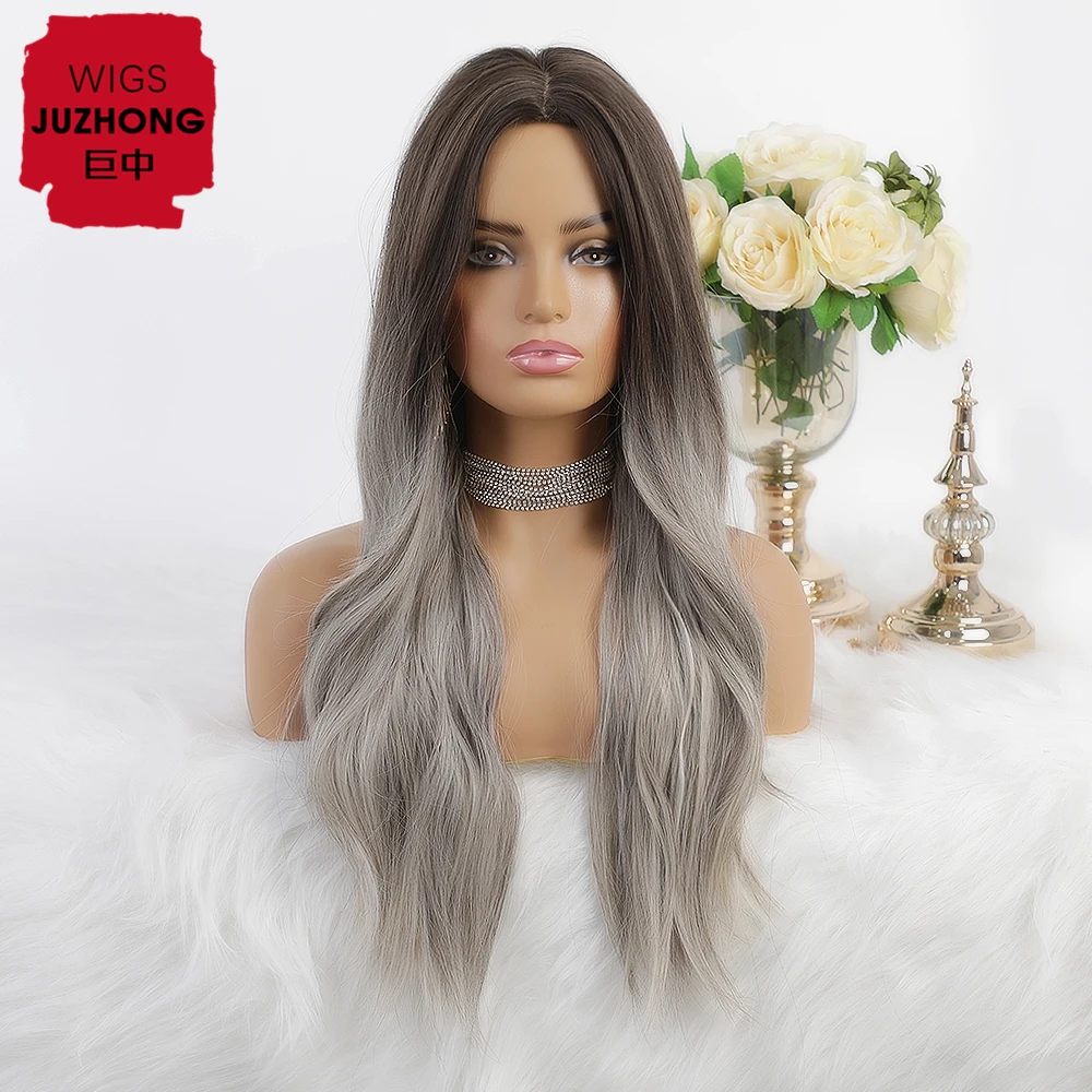 26 inch New style Ladies synthetic wig Gradient light gray long curly hair Perfect American style