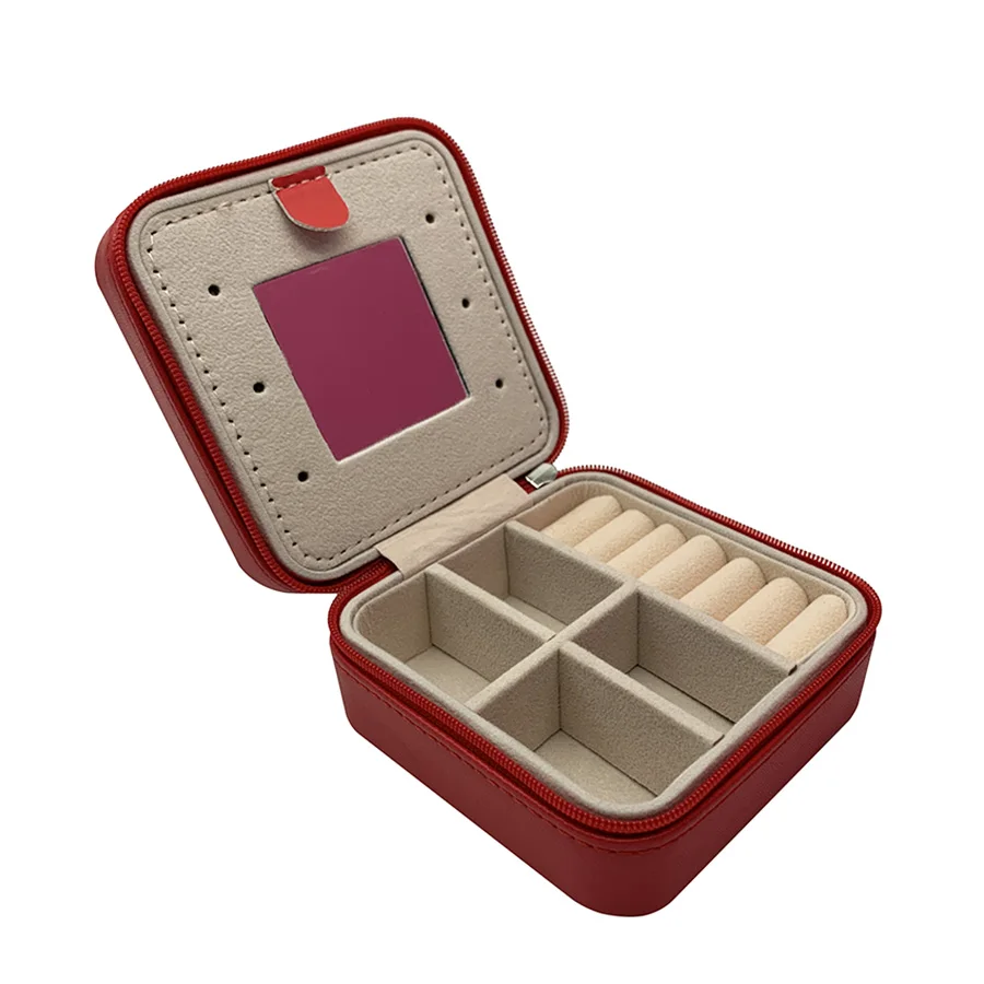 
Women Girls Organizer Earring Ear Stud PU Leather Portable Jewel Case Jewellery Packing Jewelry Box Travel Case with Mirror 