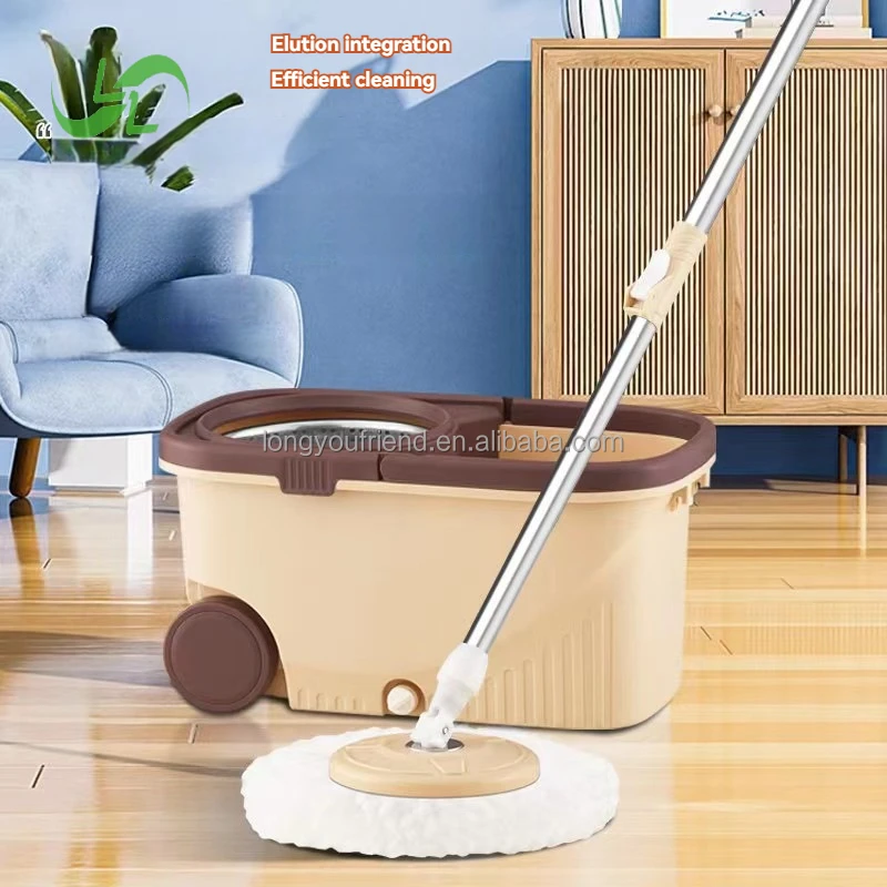 Microfiber Self-Cleaning Floor Mop Bucket Set With Easy Operation Plastic Head and Wheels for Living Room String Mop