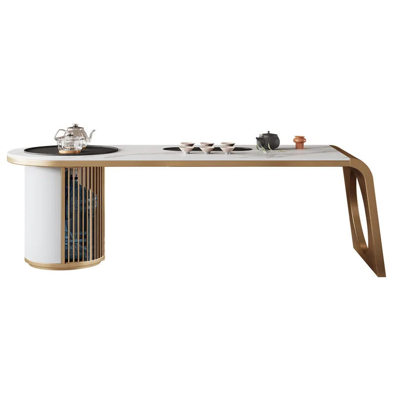 Chinese Style Stainless Steel Custom White Marble Coffee Kung Fu Tea Table and chair sets