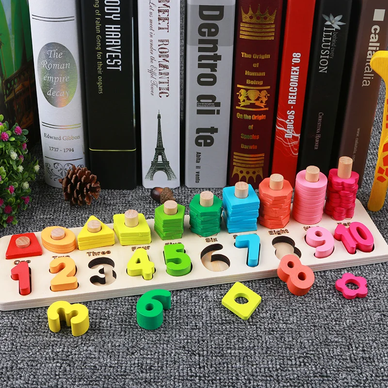 Деревянное кольцо-пазл Abacus геометрический подсчет Интеллектуальные развивающие деревянные игрушки пончики Цифровая форма