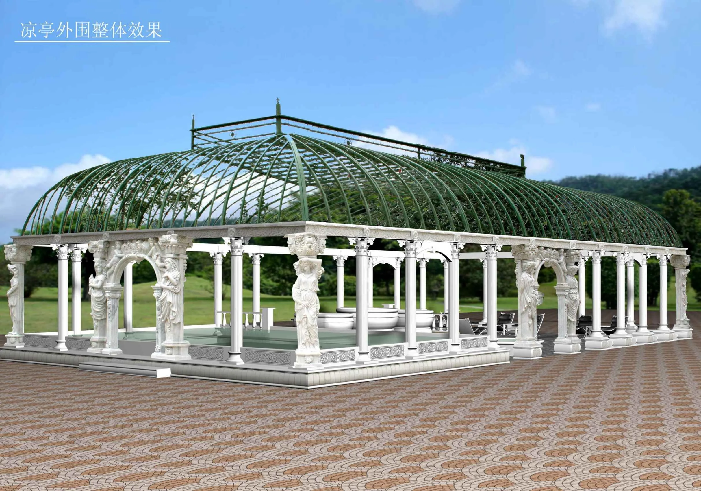 Custom outdoor garden big natural stone carving white marble gazebo with metal roof NTMG-280S