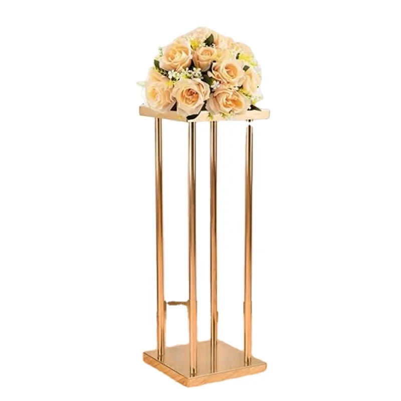 Gold Flower Stand Rectangle Metal Flower Vase Wedding Decoration Party Table Centerpieces Road Lead Plant Rack Home Decoration