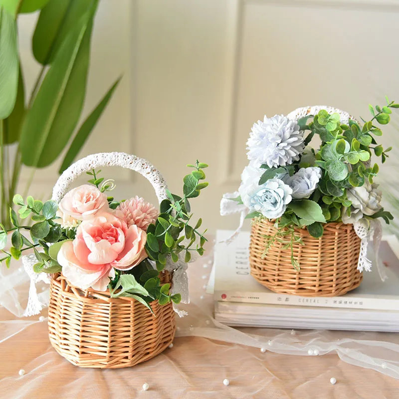 Natural handmade rattan flower basket crafts flower shop flower arrangement portable gift basket