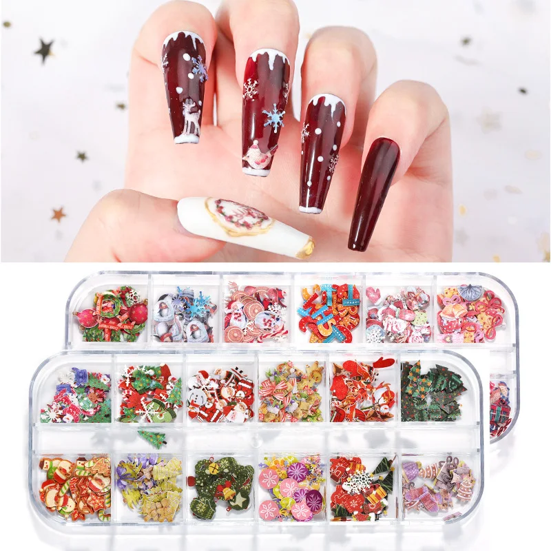 12 Girds Nail Art DIY Butterfly Rose Pastoral Nail Dried Flower Christmas Wood Pulp Patch Nail Art Flower Wood