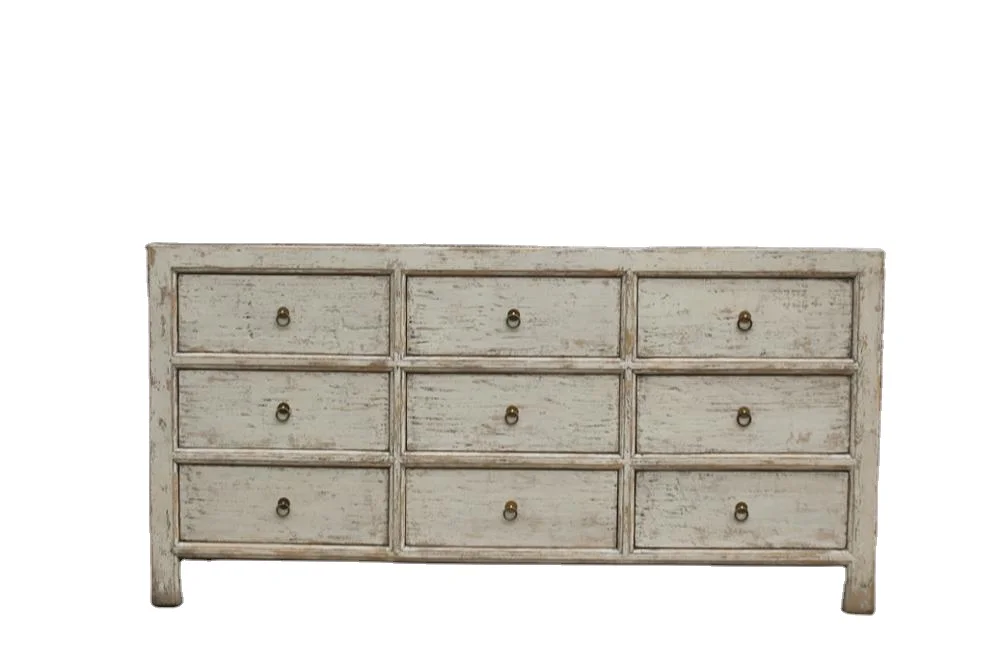 antique shabby chic white nine drawer chest sideboard  dry lacquer living room furniture kitchen furniture