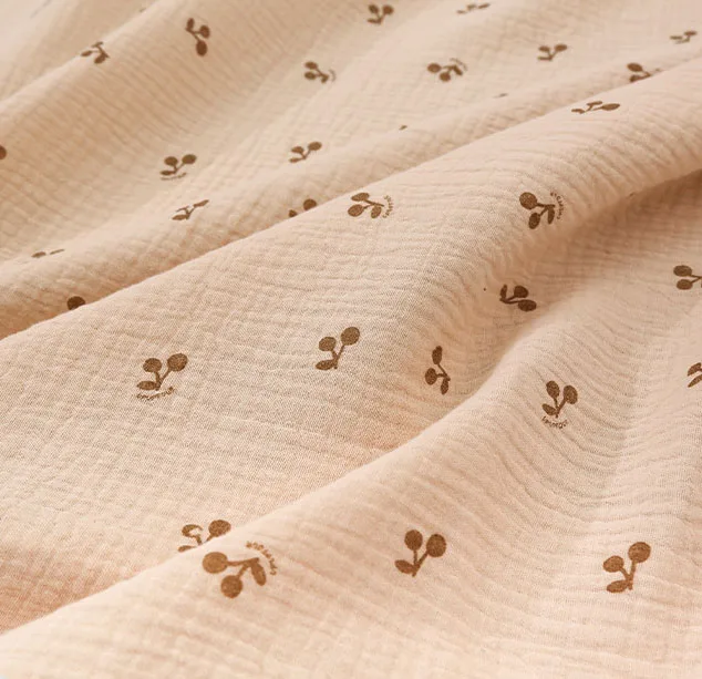 Ткань с принтом из 100% хлопка двойная крепированная марлевая ткань Crinkled cheery print для детских брюк