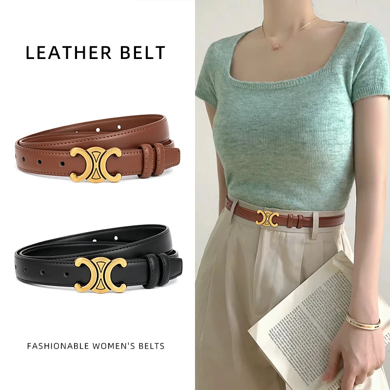 2.5CM Width Fashion Design Brown and Black Color Cowhide Leather Ladies Belts for Dress Suit