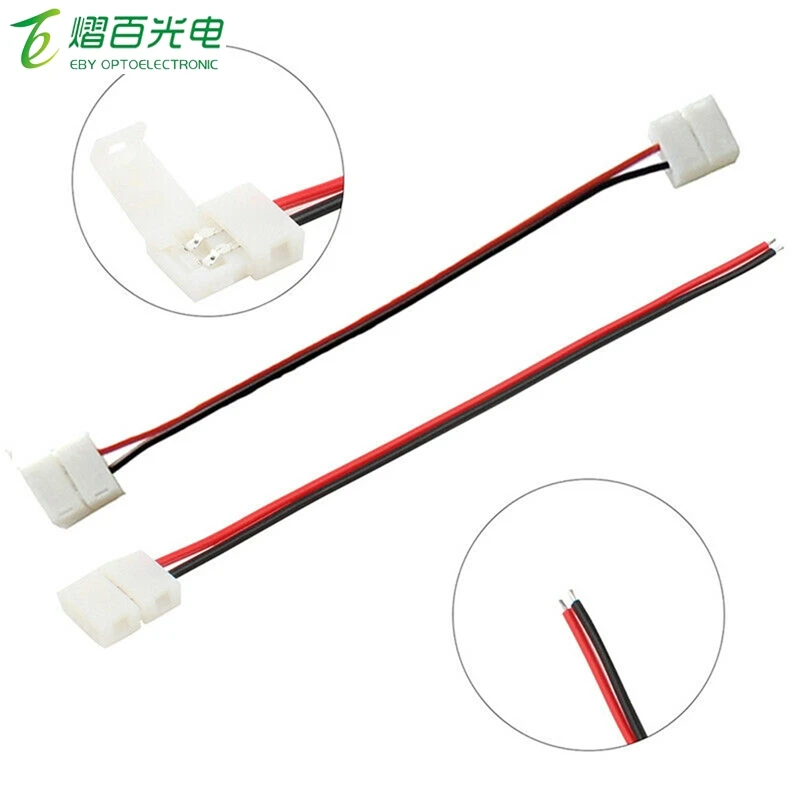 20Pcs 8mm 10mm 2pin LED Strip Connector Cable 2 Pins 10mm Width PCB Single Color LED Tape For 3528 2835 5050 LED Strip Light