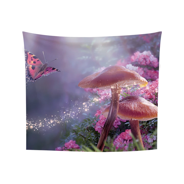 Bonsai Tree Psychedelic Mushroom Tapestry, Trippy Colorful Shrooms Forest Wall Hanging, Decor for Bedroom College