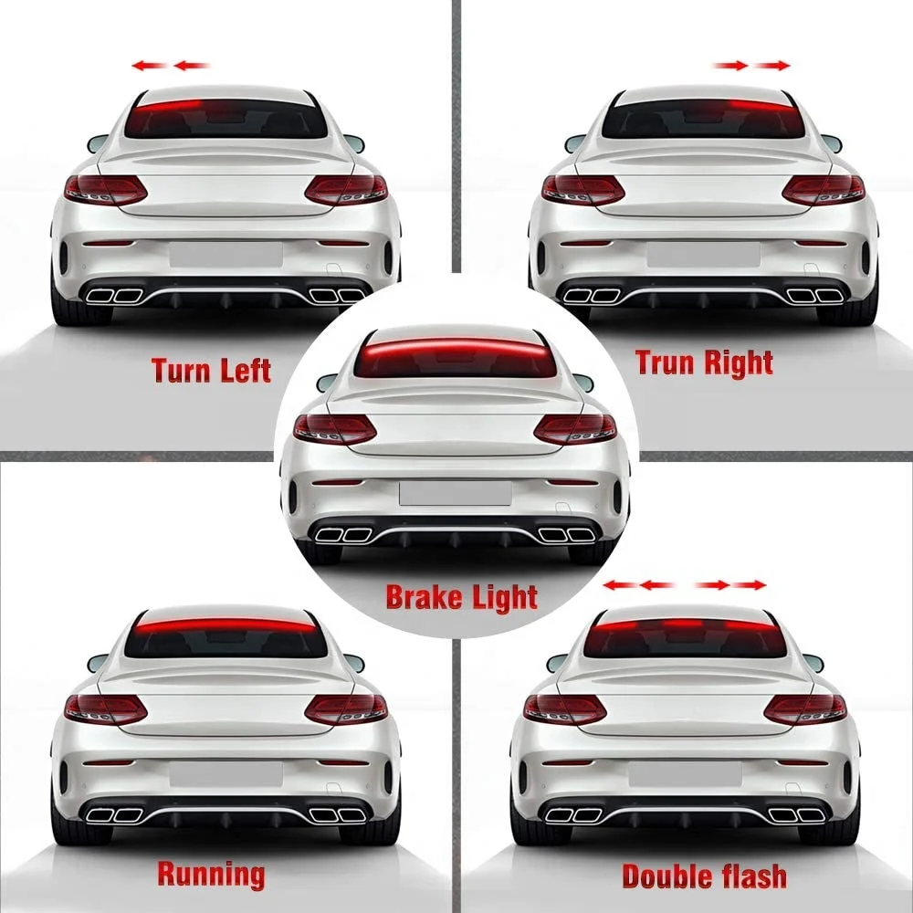 1M High Mount Rear Tail Brake Led Warning Strip Light Car Strobe Flashing Stop Lamp 12V Flexible Led Flow Red Color Running